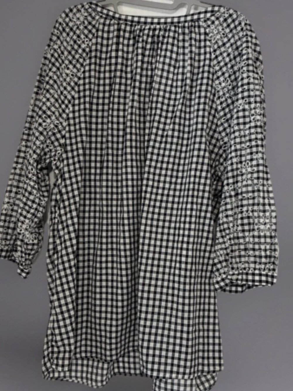 Westport Womens 2X Black & White Gingham Checkered Blouse W Embroidered Raglan - Picture 3 of 7